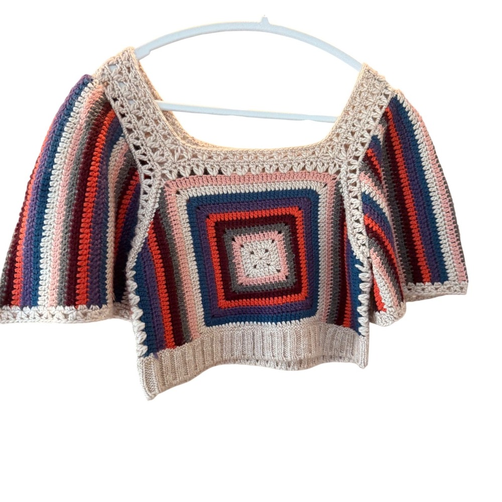 SEA New York Crochet Square Neck Flutter Sleeve Crop Top Women's Size S